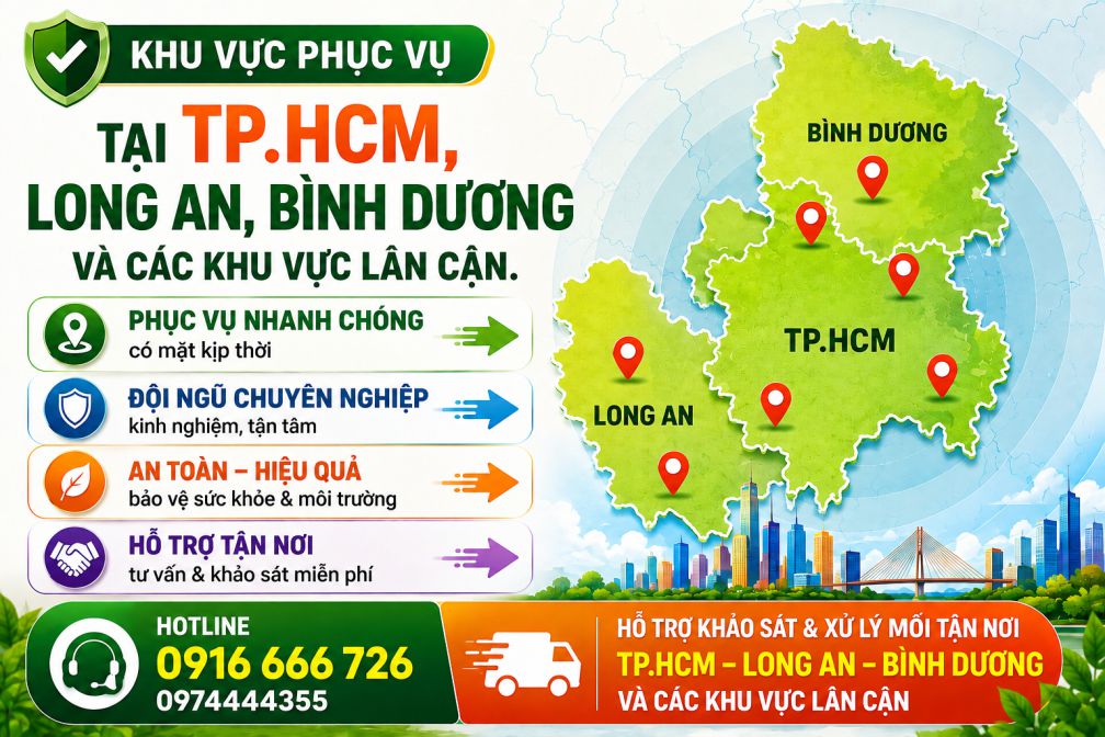 Bản đồ khu vực phục vụ của Công ty Diệt Mối Hà Lan